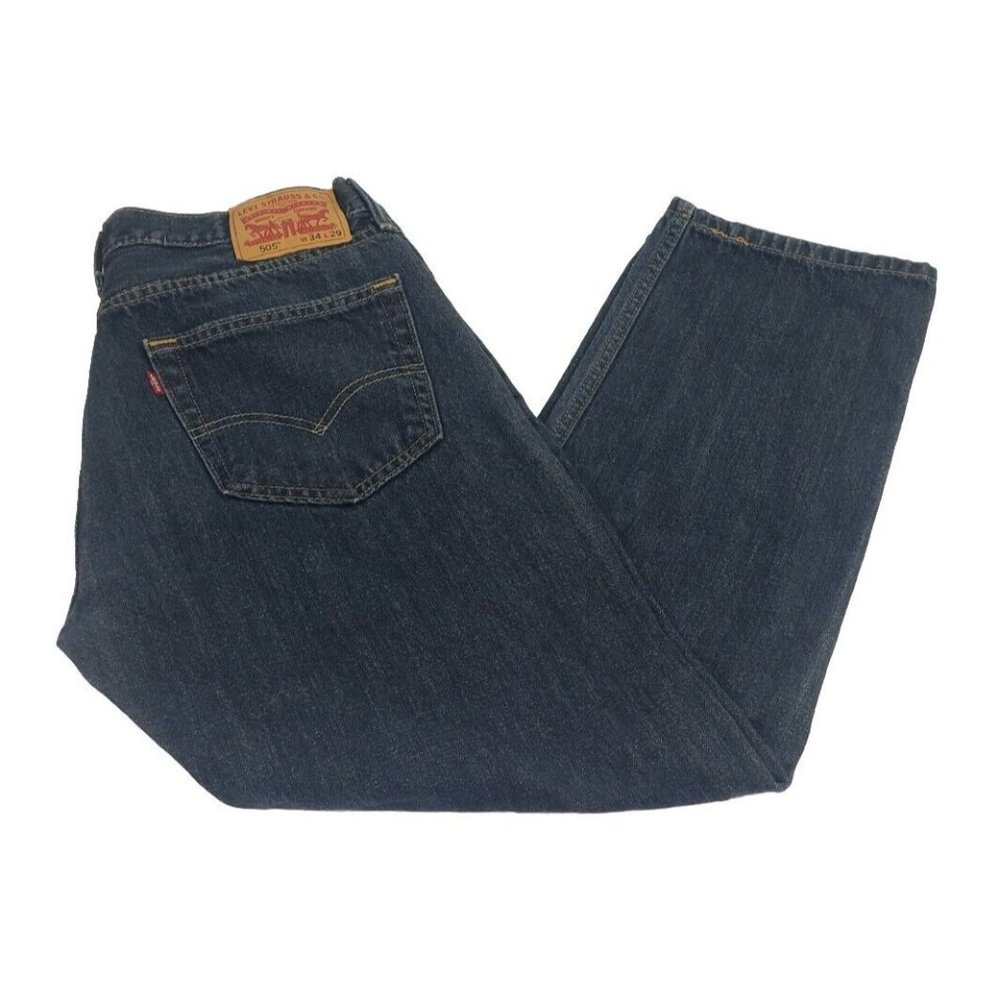 Levis 505 Mens 34x29 Blue Jeans 100% Cotton Dark Wash